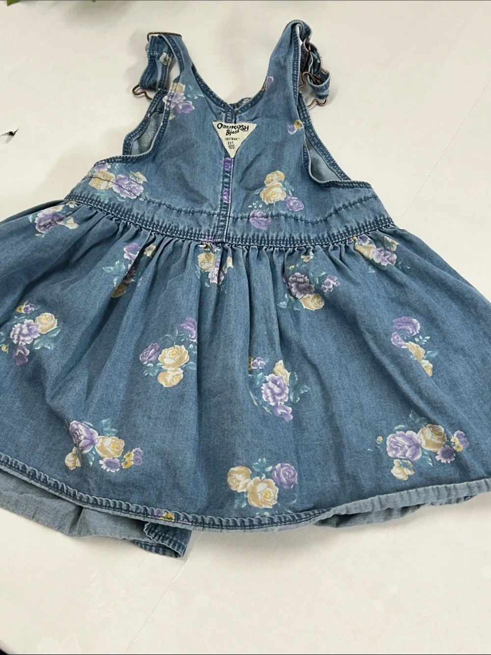 OshKosh B'gosh Blue Floral Denim Overall Dress